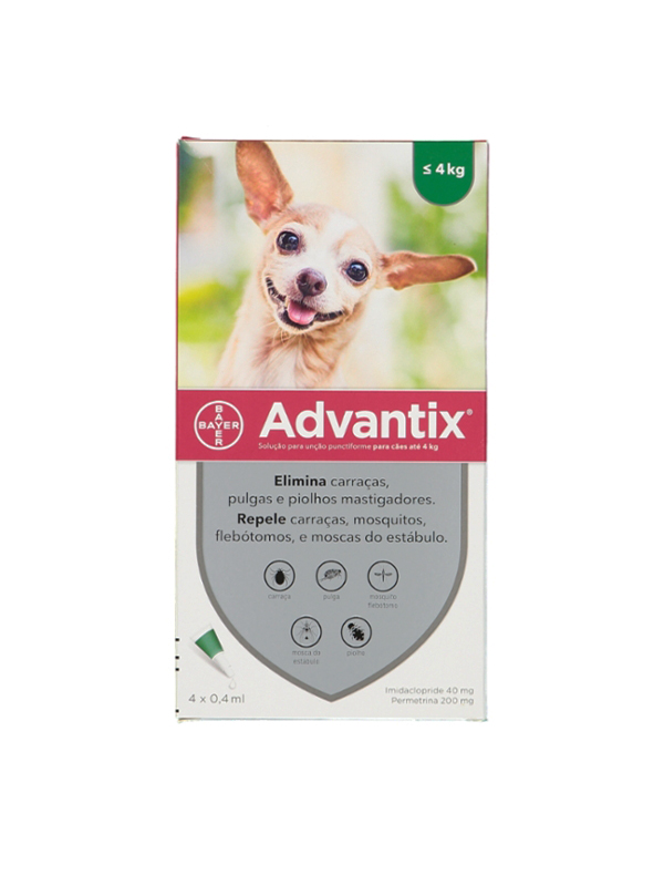 Pipetas ADVANTIX 40 Cão - 4Kg 0.4ml 4PP